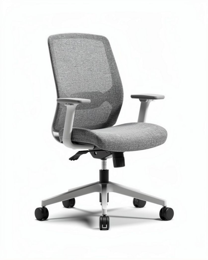 Chaise de bureau ergonomique grise en tissu avec accoudoirs réglables 45 x 60 x 90cm