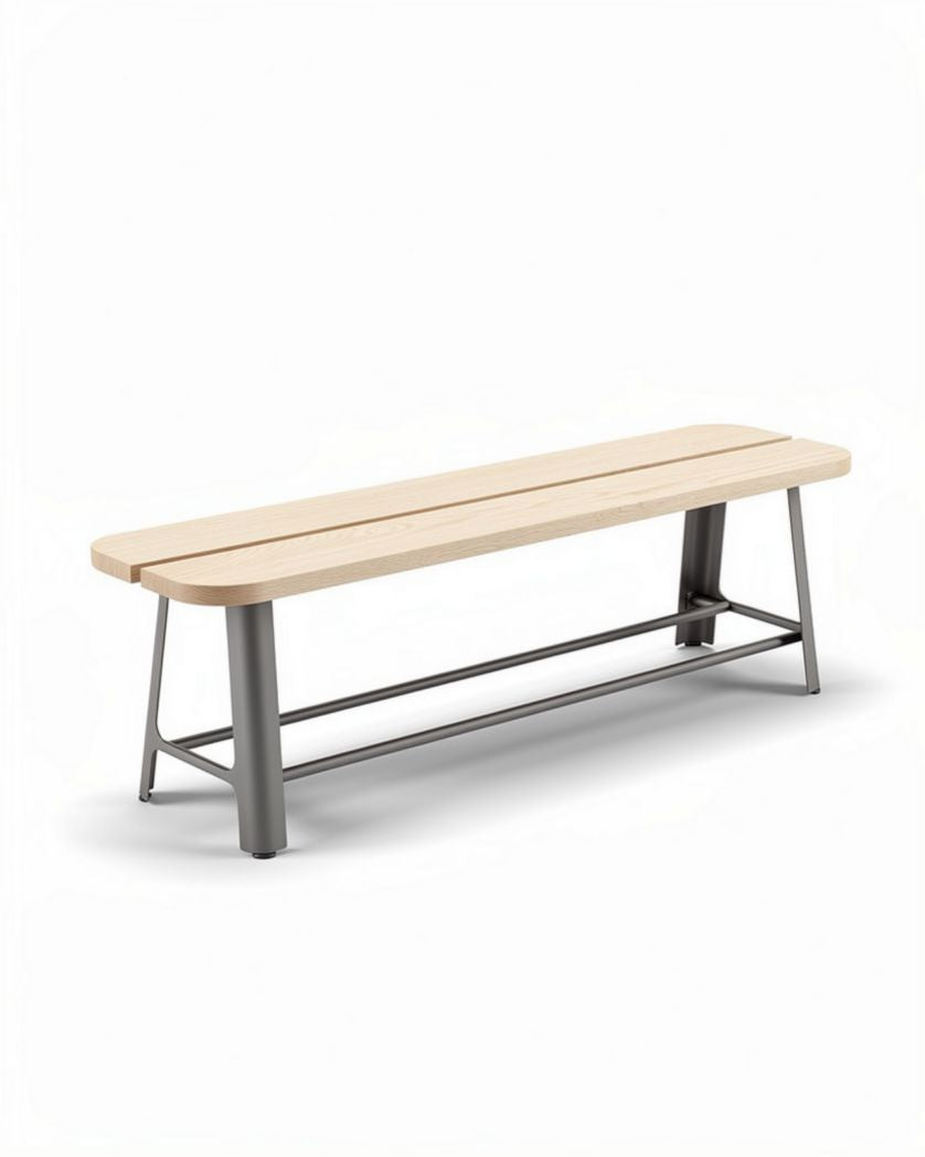 Banc en bois clair avec structure métallique 150 x 40 x 45cm pour intérieur et extérieur