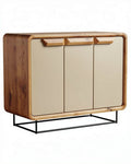 Meuble de rangement en bois et métal avec trois portes beige 120 x 40 x 80cm