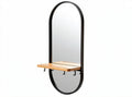 Miroir mural ovale avec étagère en bois de couleur naturelle et métal noir 60 x 30 x 100cm