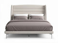 Lit double en tissu gris avec tête de lit rembourrée 200 x 180 x 100cm