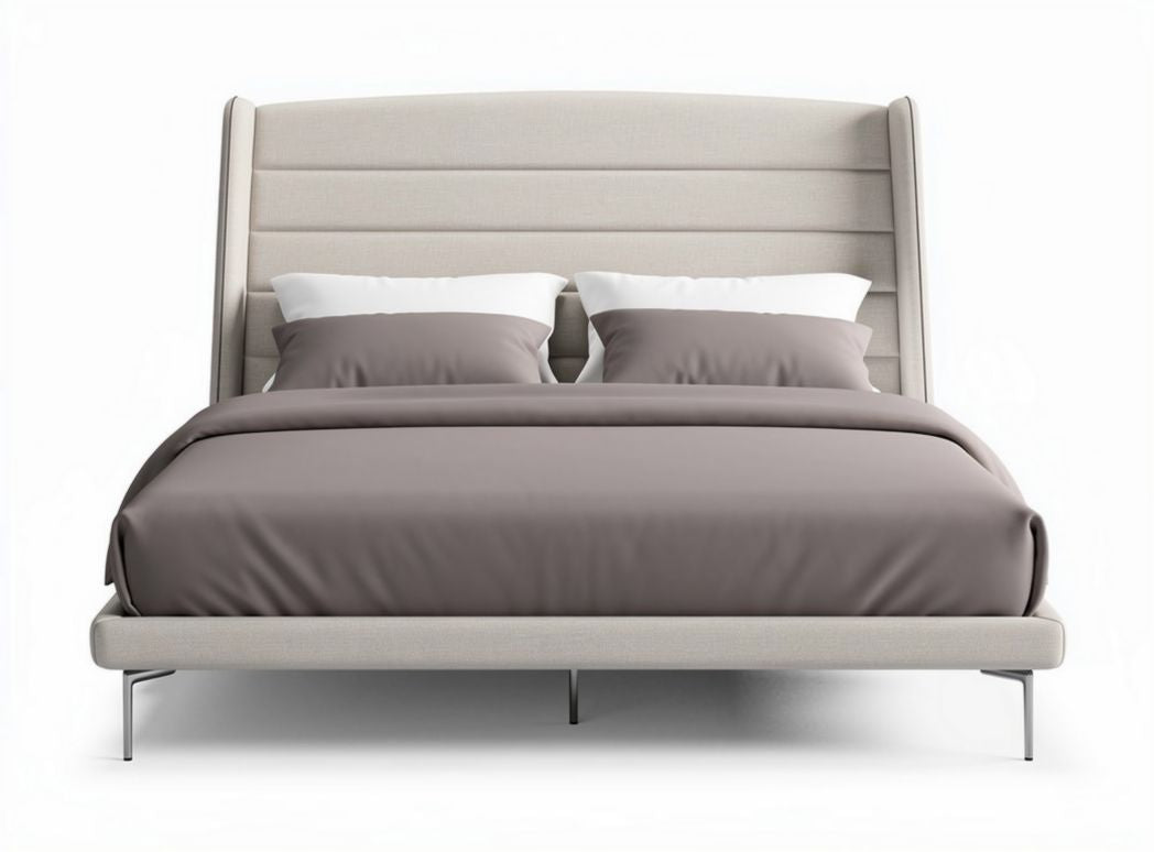 Lit double en tissu gris avec tête de lit rembourrée 200 x 180 x 100cm
