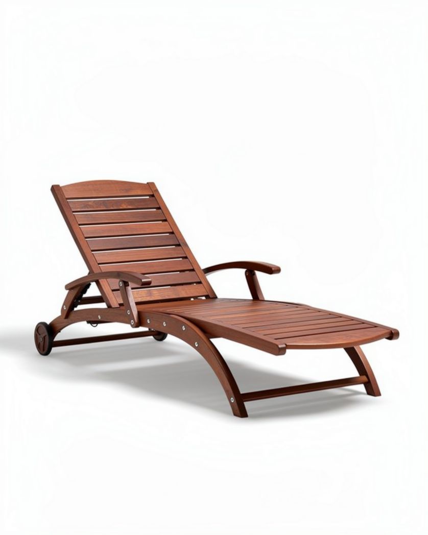 Chaise longue en bois naturel réglable avec roulettes dimensions 180 x 60 x 30cm