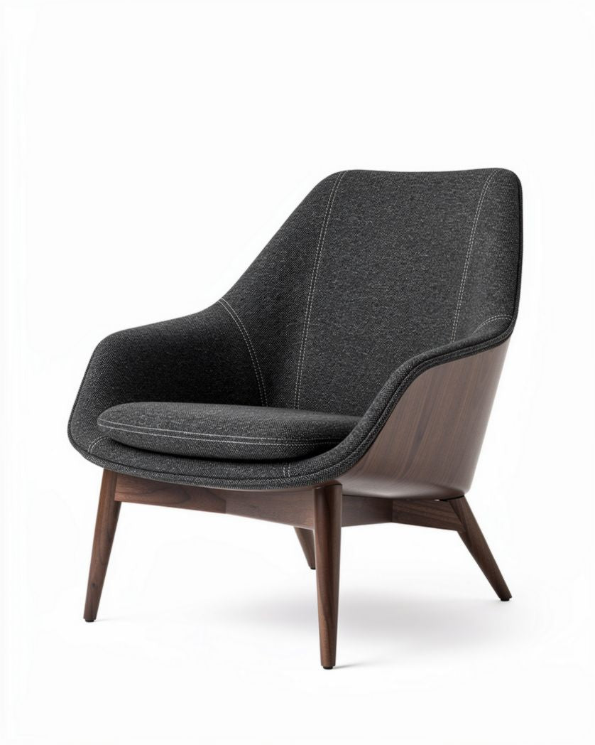 Chaise moderne en tissu gris avec pieds en bois de 80 x 75 x 90cm